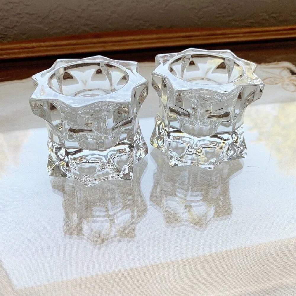 Vintage Heavy Glass Crystal‎ Star Sparkling Candleholder Taper Candle Decorative